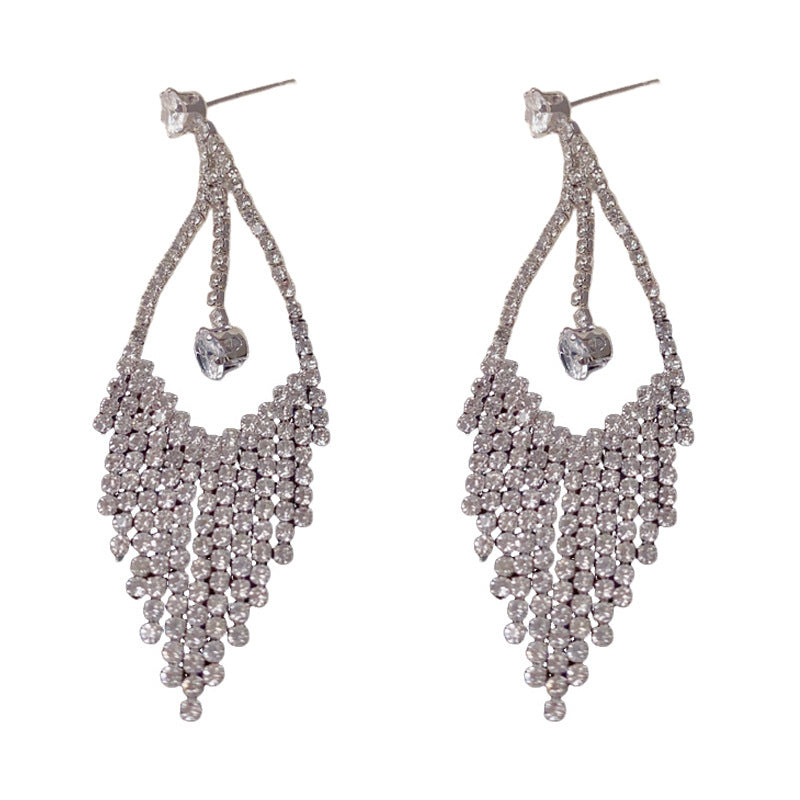 Elegant Zircon Teardrop Tassel Drop Earrings – Ultra-Sparkle Design