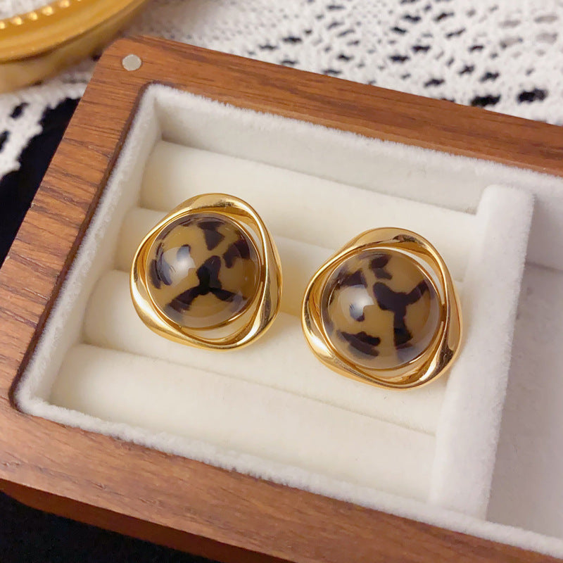 Luxury Geometric Leopard Metal Stud Earrings – Elegant Design