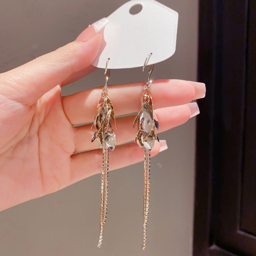 Eaioncol Leaf Tassel Drop Earrings Coffee Gold
