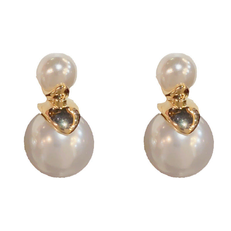 Gold Plated Big & Small Pearl Earrings – Minimalist Geometric Studs