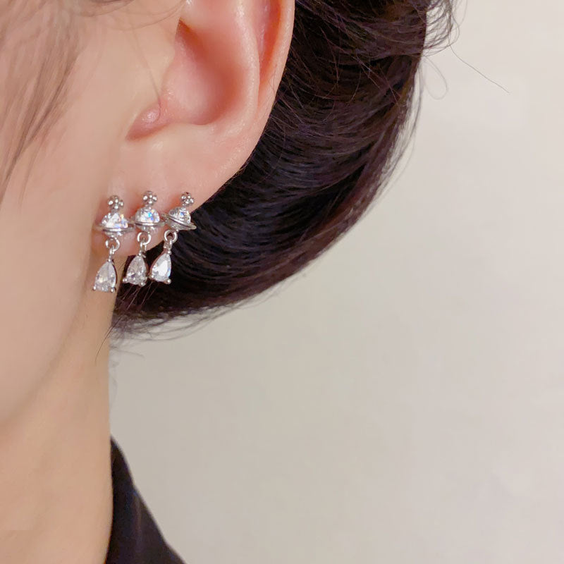 Luxury Zircon Saturn Teardrop Tassel Stud Earrings – Elegant Design