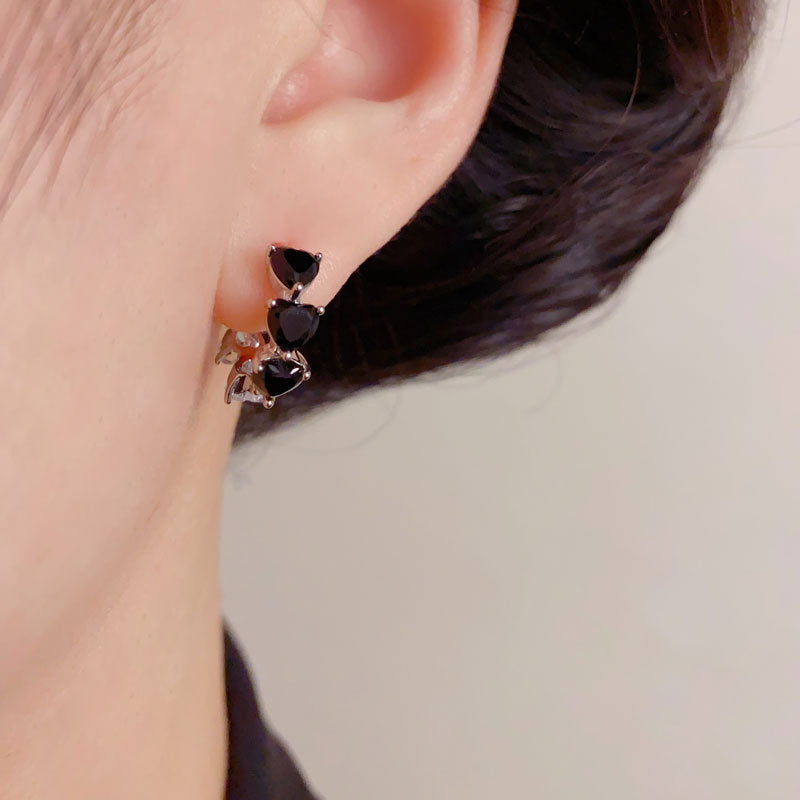 Elegant Zircon Heart Double-Sided Hoop Earrings – Geometric Design