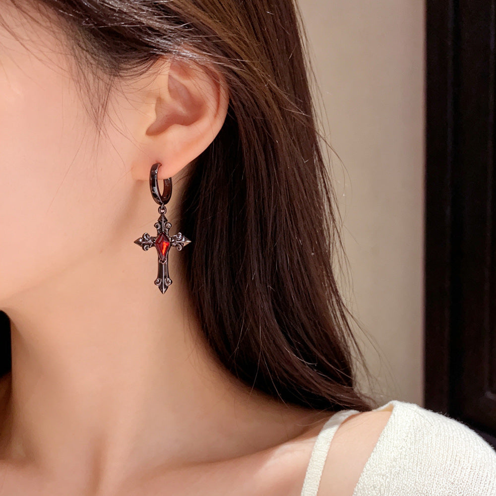 Eaioncol Black Cross Clicker Hoop Earrings Gold