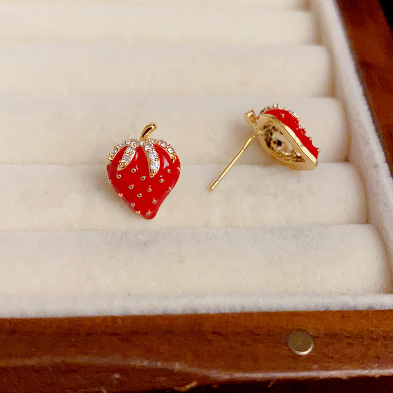 14K Gold-Plated Strawberry Stud Earrings - Cute & Playful Design