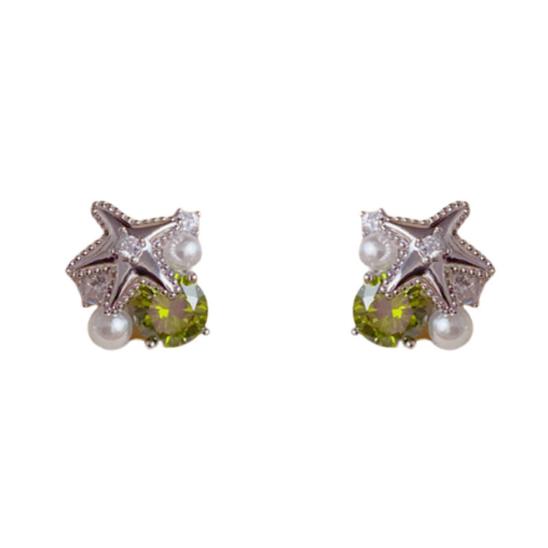 Luxury Metal Star Pearl & Crystal Stud Earrings – Elegant Design