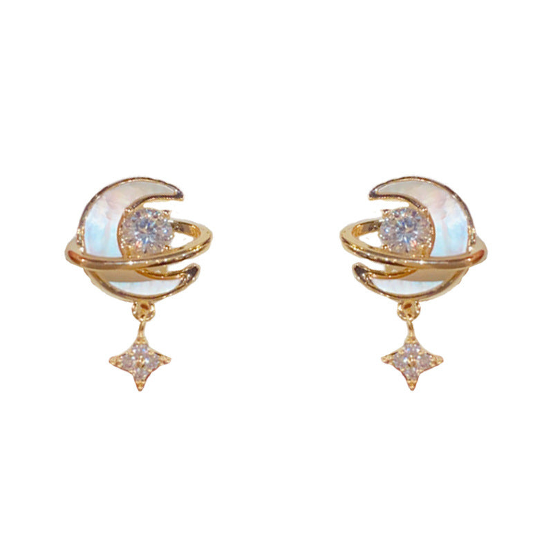 Luxury Zircon Shell Star Moon Drop Earrings – Elegant Design