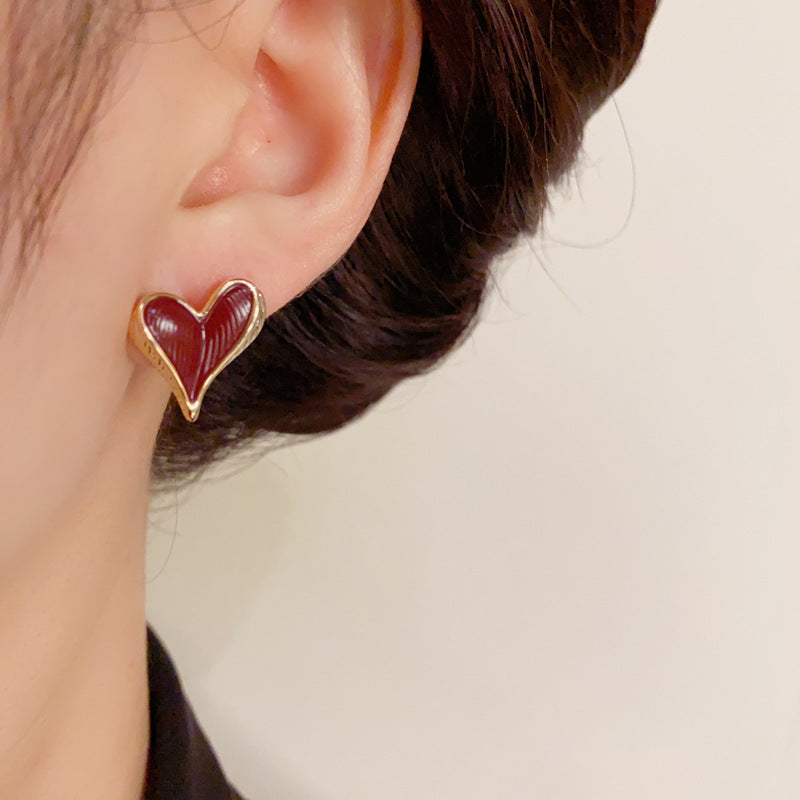 14K Gold-Plated Red Heart Earrings - Vintage Chic Design