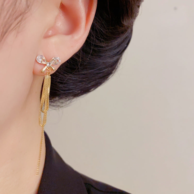 Eaioncol Butterfly Tassel CZ Drop Earrings Gold