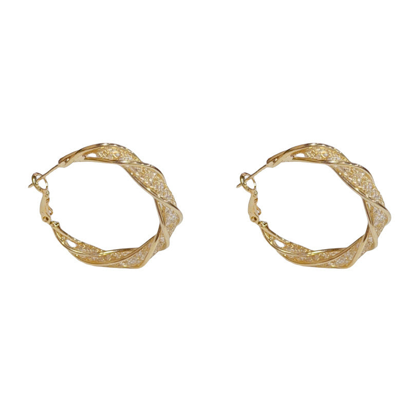 Elegant Twisted Mesh Metal Hoop Earrings – Bold Retro Design