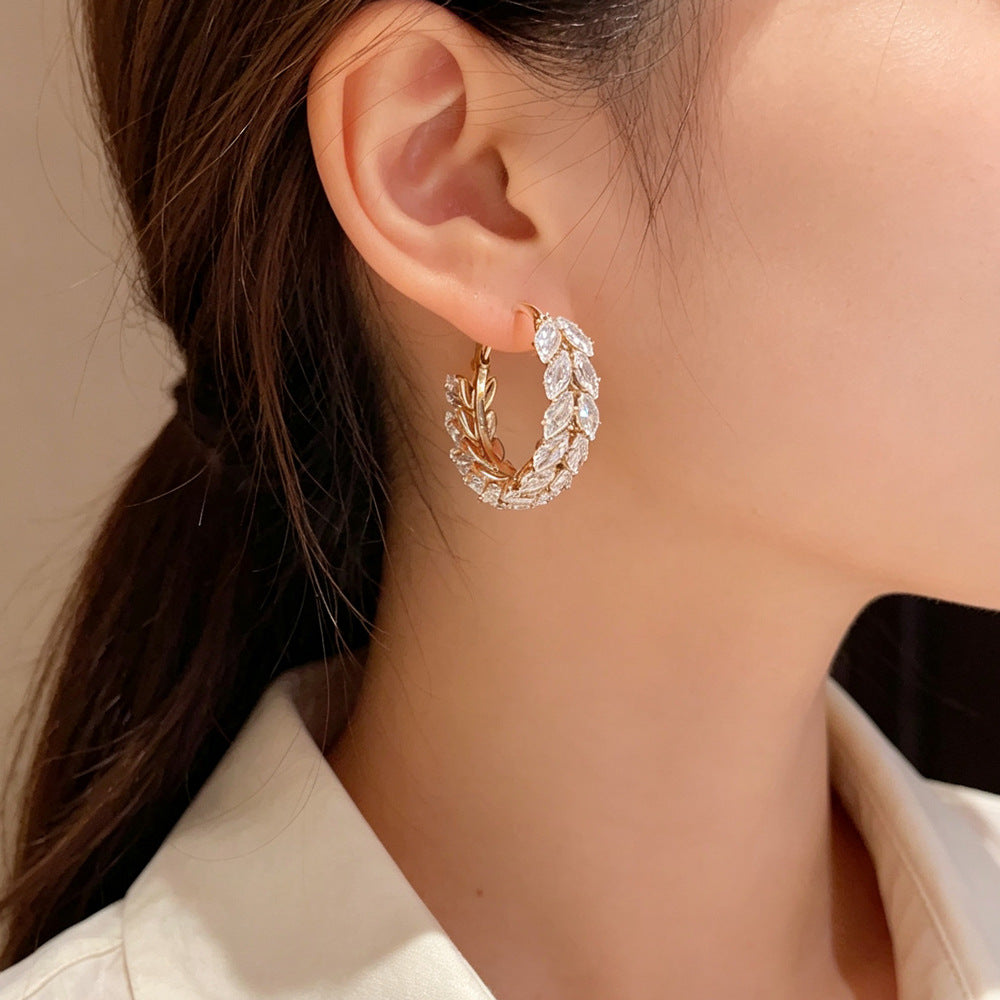 Eaioncol Coffee Gold Wheat CZ Hoop Earrings 14K Gold Plated