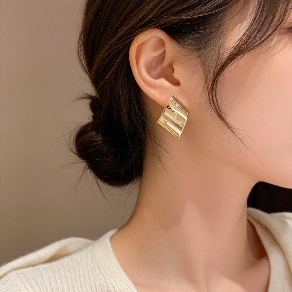 Eaioncol Irregular CZ Stud Earrings Gold Silver