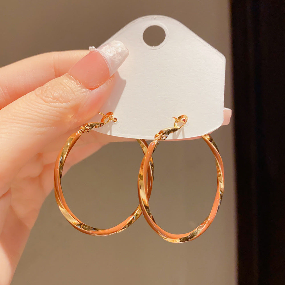 Eaioncol Twisted Coffee Enamel Hoop Earrings 18K Gold