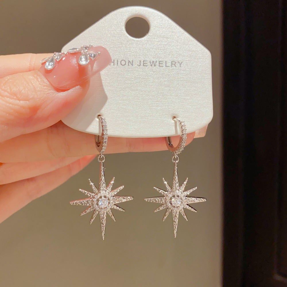 Eaioncol Star CZ Tassel Hoop Earrings 14K Gold Plated Silver