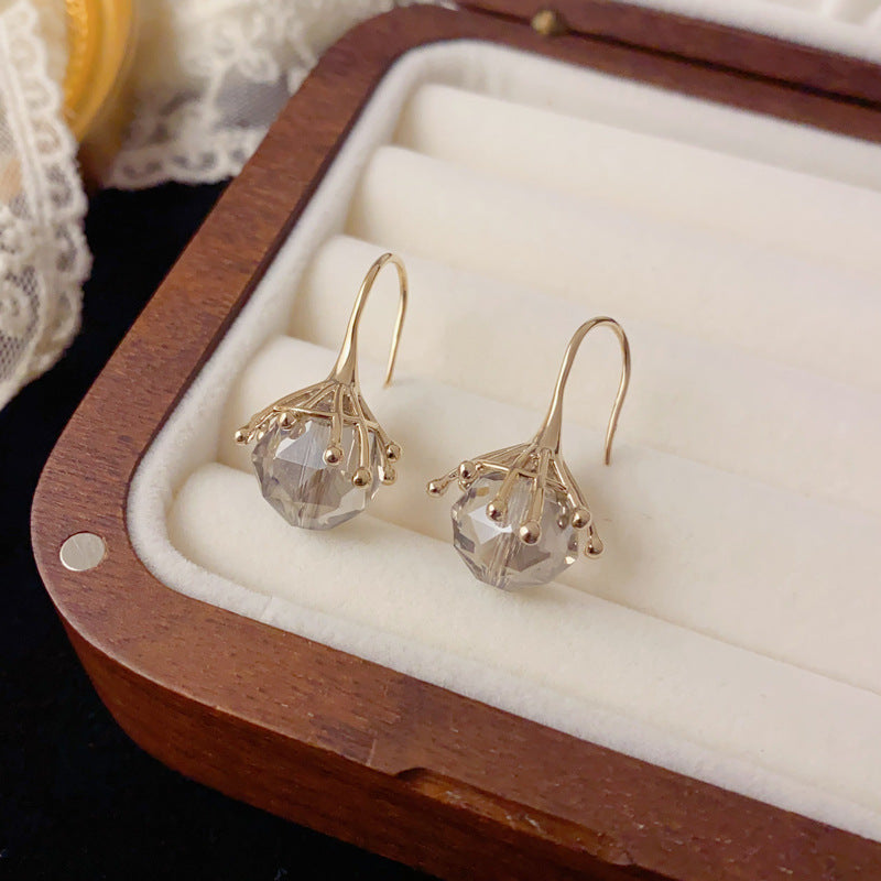 Luxury Smoky Grey Crystal Claw Drop Earrings – Minimalist Design