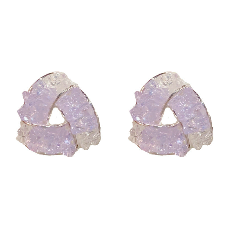Eaioncol Cutout Triangle Crystal Stud Earrings Purple
