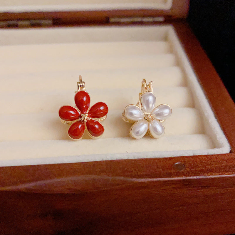 14K Gold-Plated Double-Sided Enamel Flower Earrings - Vintage Chic Design