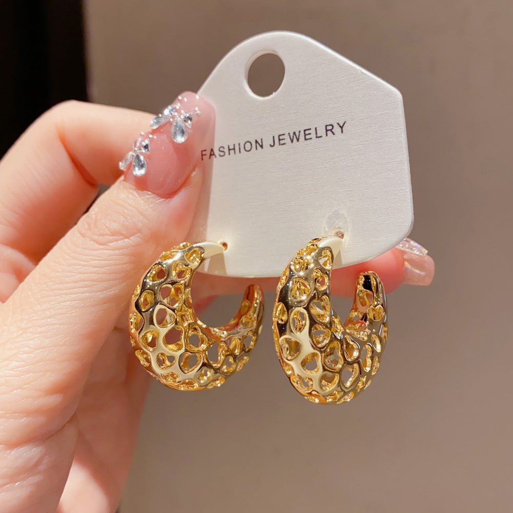 Eaioncol Openwork 3D Hoop Earrings Gold