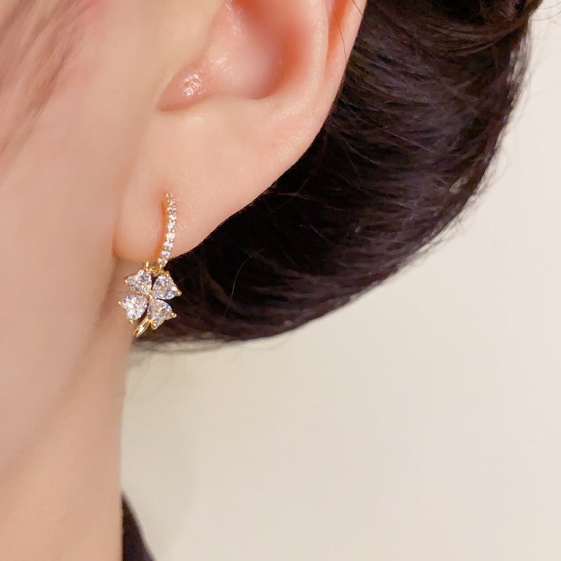 Luxury Zircon Four-Leaf Flower Hook Earrings – Elegant Flower Design