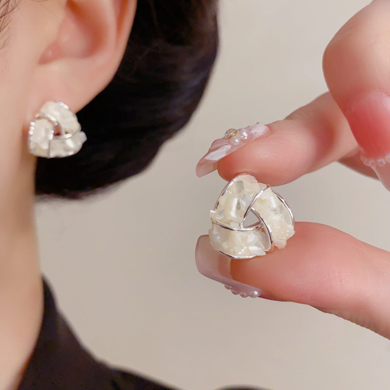 Eaioncol Cutout Triangle Crystal Stud Earrings Purple