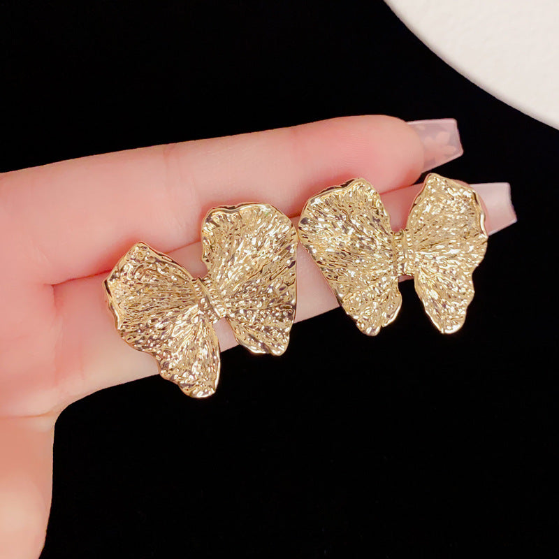 Eaioncol Textured Metal Butterfly Earrings Gold