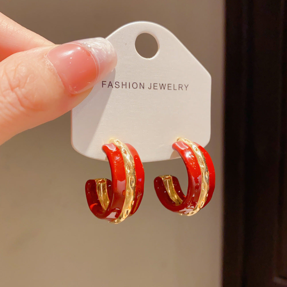 Eaioncol Enamel C Hoop Earrings 14K Gold Plated