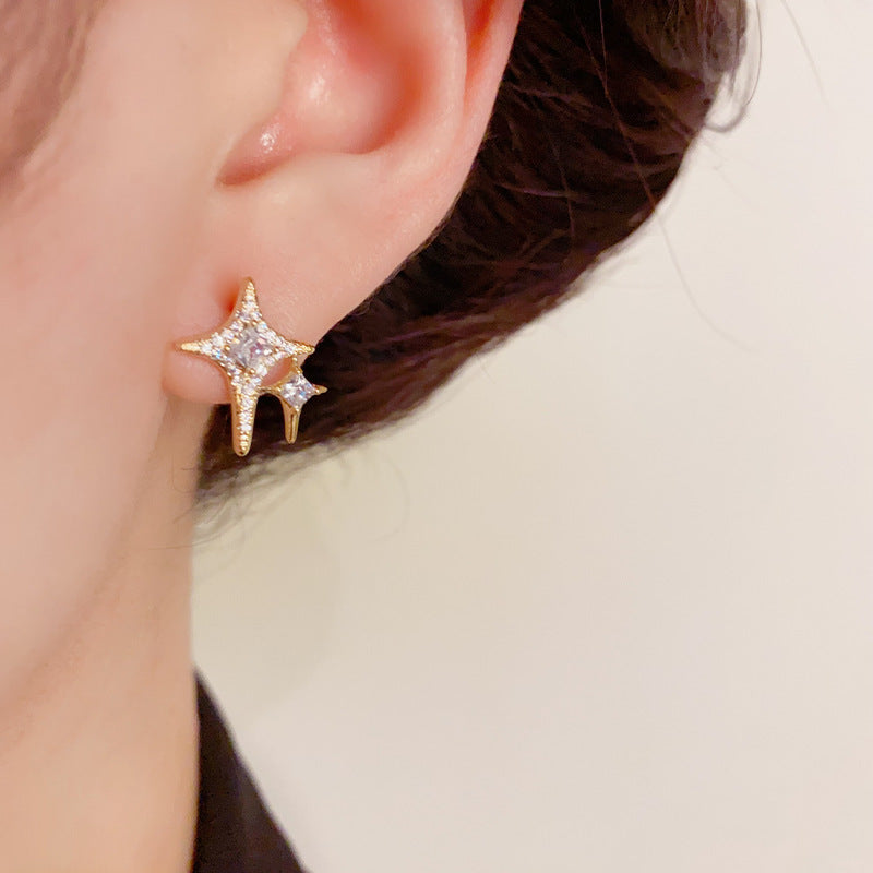 14K Gold-Plated Star Zircon Stud Earrings - Sparkling Geometric Design