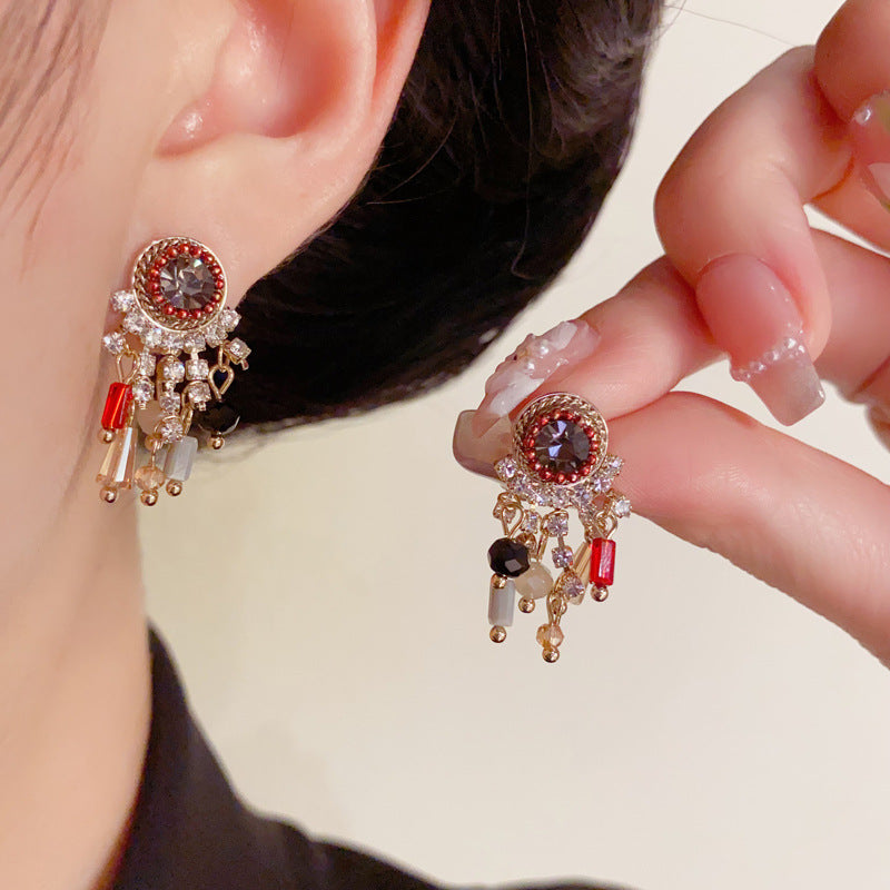 Elegant Zircon Round Ring Tassel Drop Earrings – Geometric Design