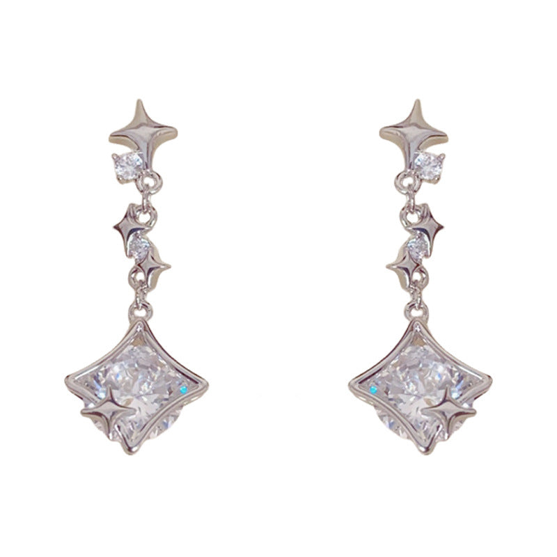 Eaioncol Star Burst CZ Tassel Drop Earrings Gold Silver