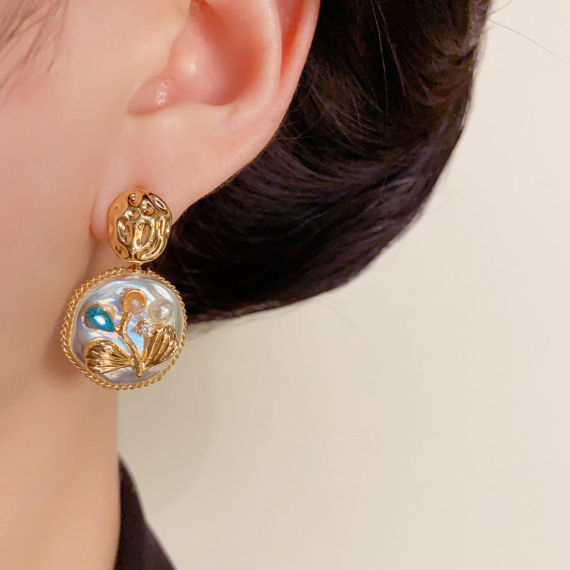 Elegant Zircon Flower Bouquet & Pearl Drop Earrings – Floral Design