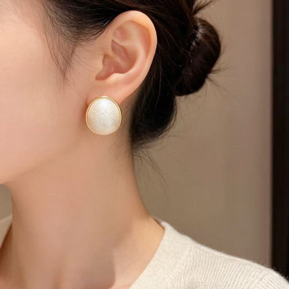 Eaioncol Geometric Oval Cotton Pearl Stud Earrings Gold
