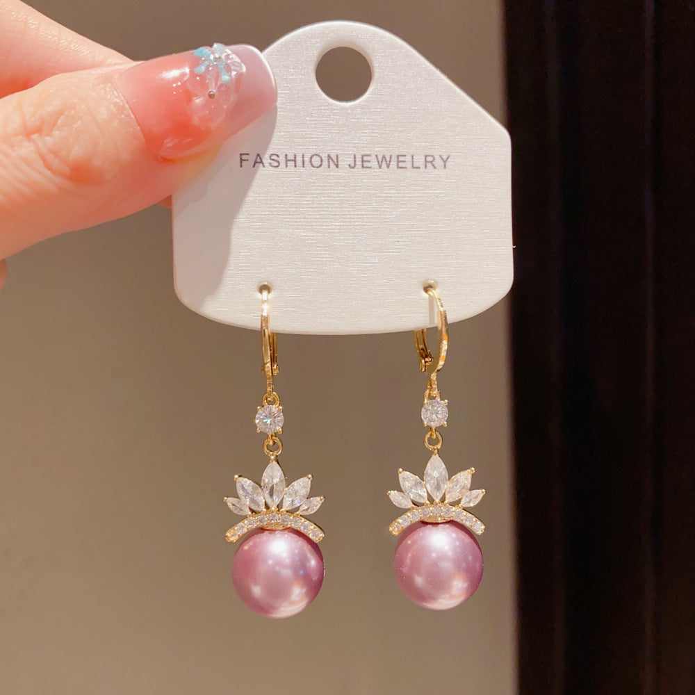 Eaioncol CZ Petal Pearl Tassel Earrings 14K Gold Plated