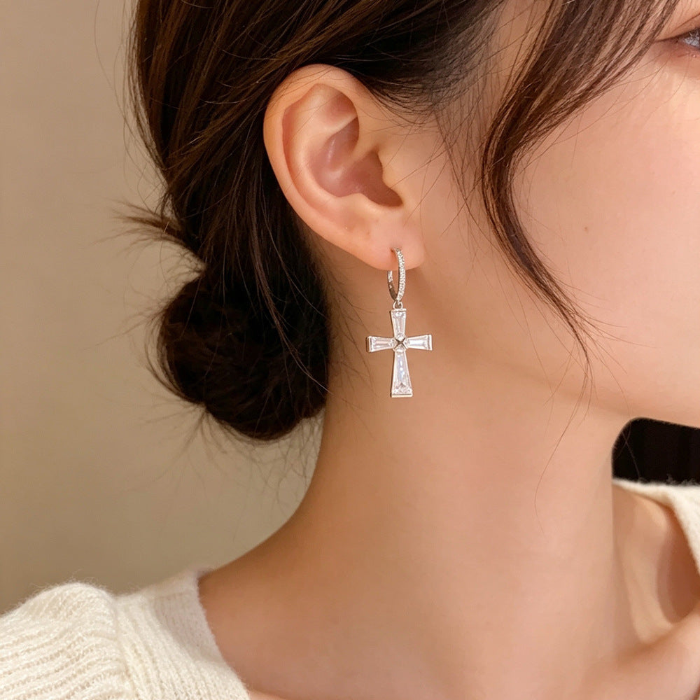 Eaioncol Cross CZ Hoop Earrings Gold Silver