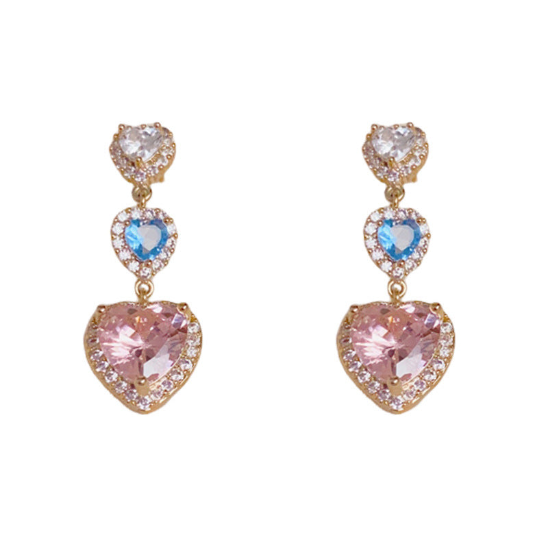 Luxury Full-Zircon Heart Tassel Drop Earrings – Elegant Design