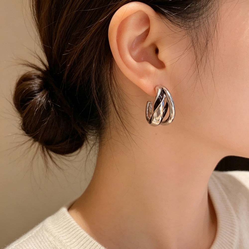 Eaioncol Double Layer Hoop Earrings Gold Silver