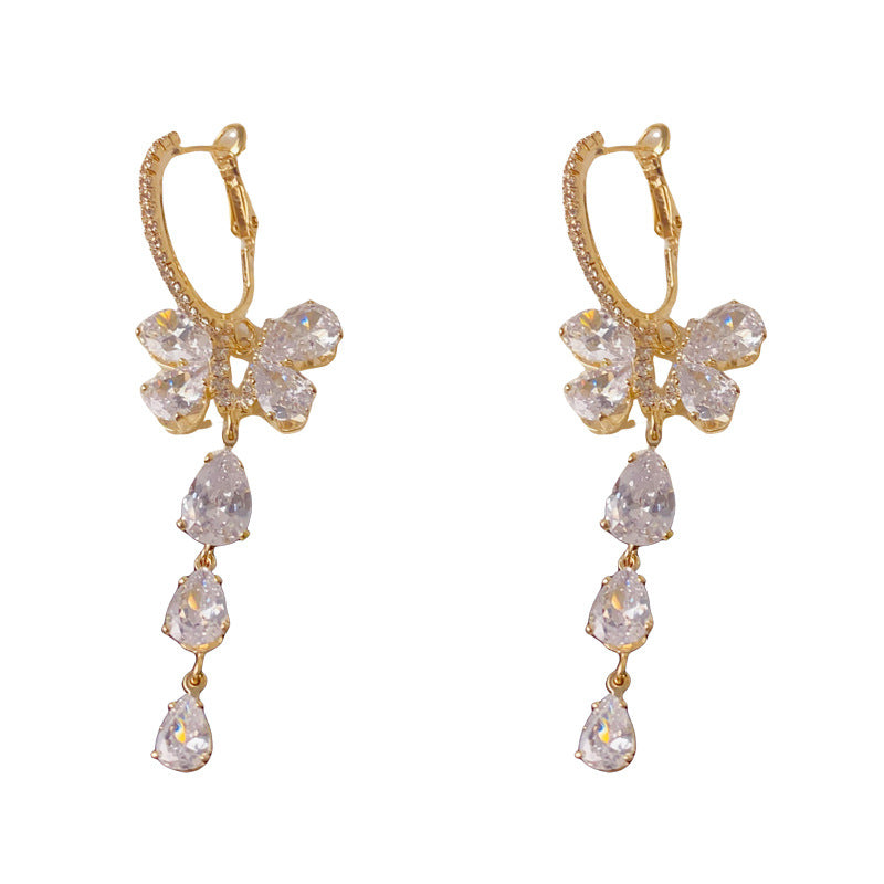 Luxury Full-Zircon Butterfly Tassel Drop Earrings – Elegant Design