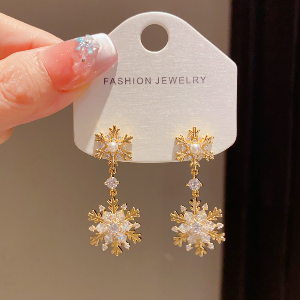 Eaioncol Snowflake CZ Tassel Earrings 14K Gold & Silver Plated