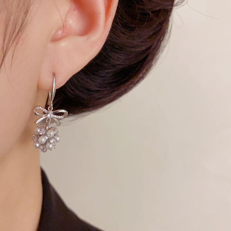Luxury Pearl Bow Ball Tassel Drop Earrings – Elegant Design