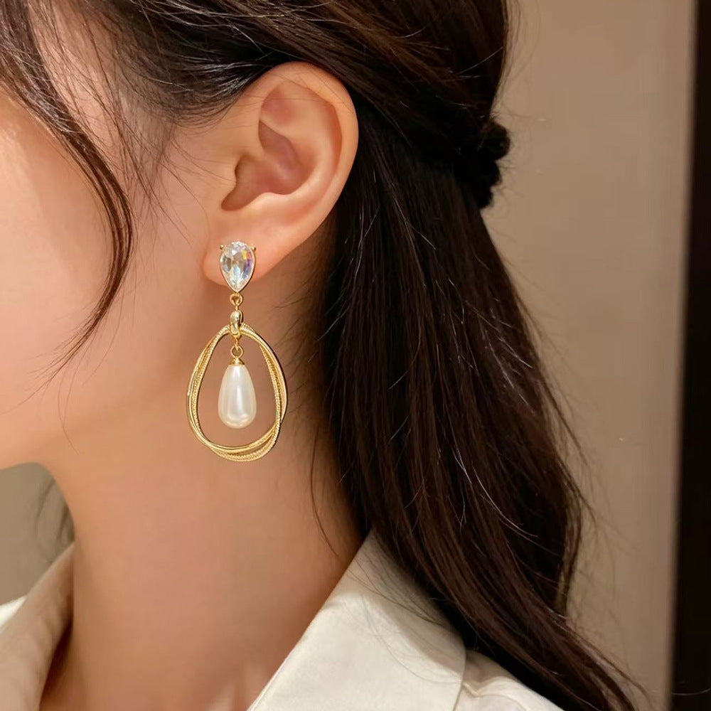 Eaioncol Vintage Metal Pearl Teardrop Earrings Gold Silver
