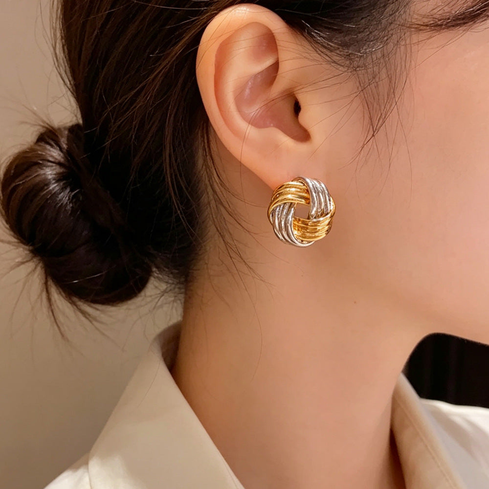 Eaioncol Two-Tone Geometric Wrap Stud Earrings 14K Gold Plated