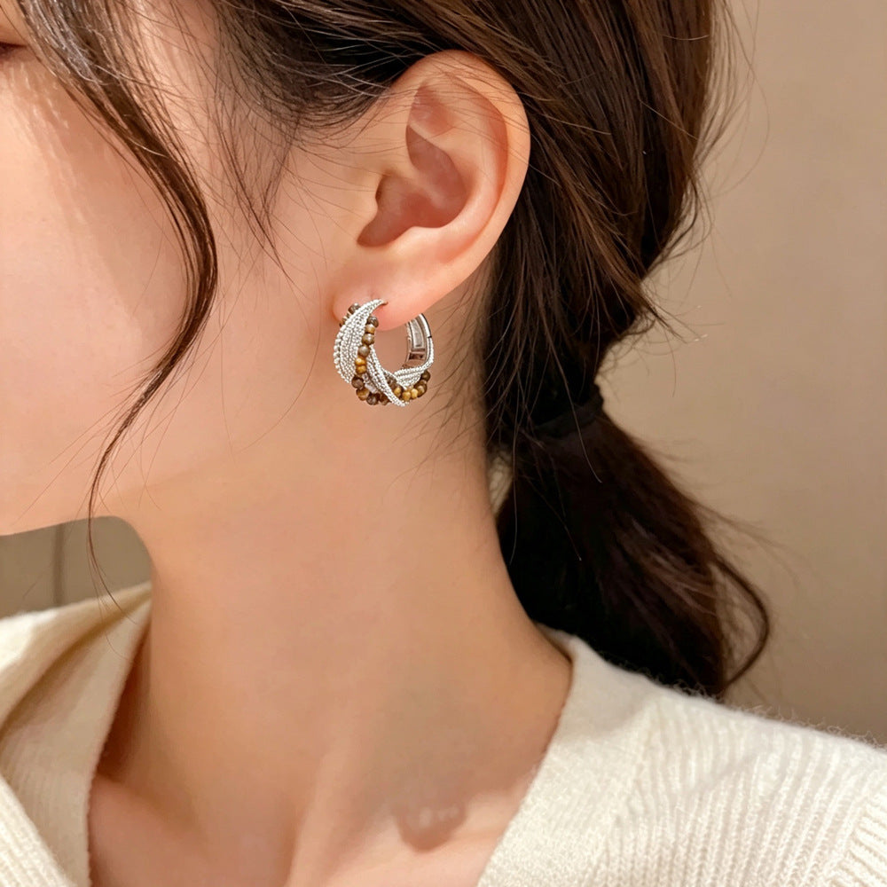 Eaioncol Handmade Beaded Hoop Earrings Gold Silver