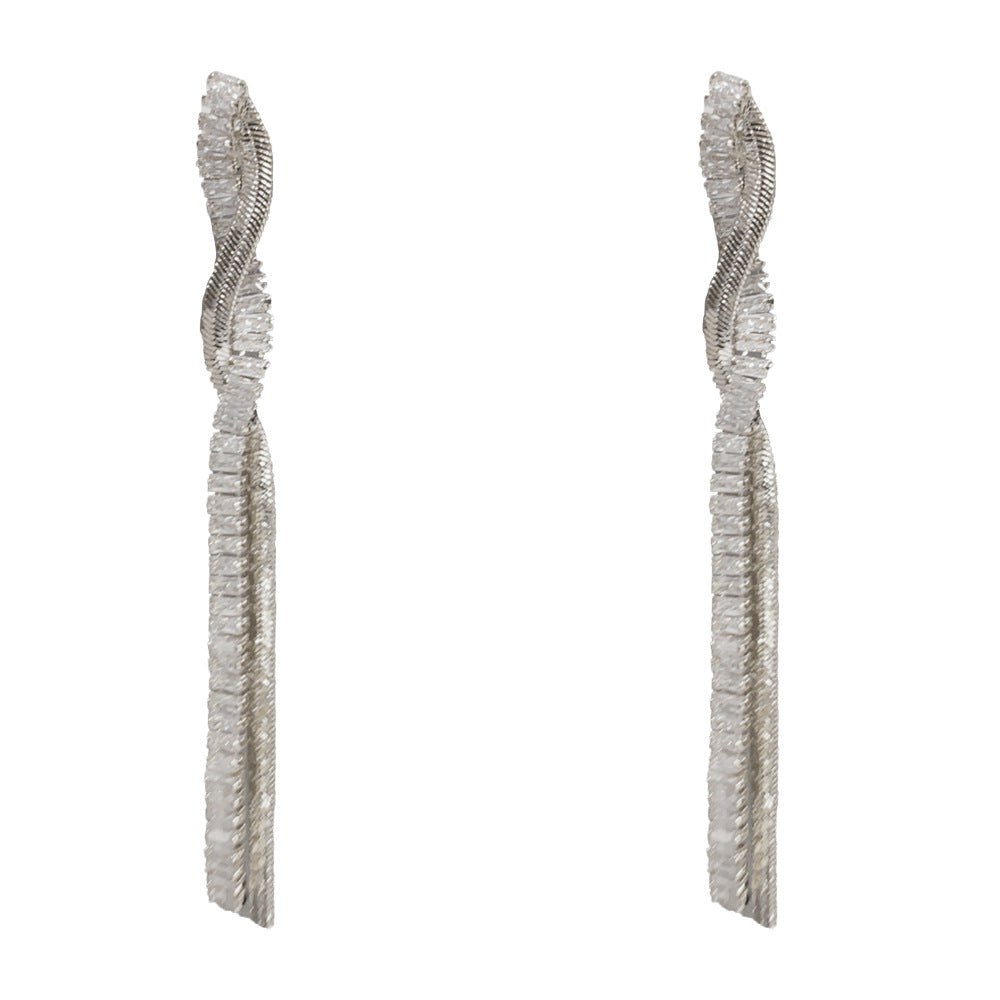 Eaioncol Cross CZ Tassel Drop Earrings Gold Silver