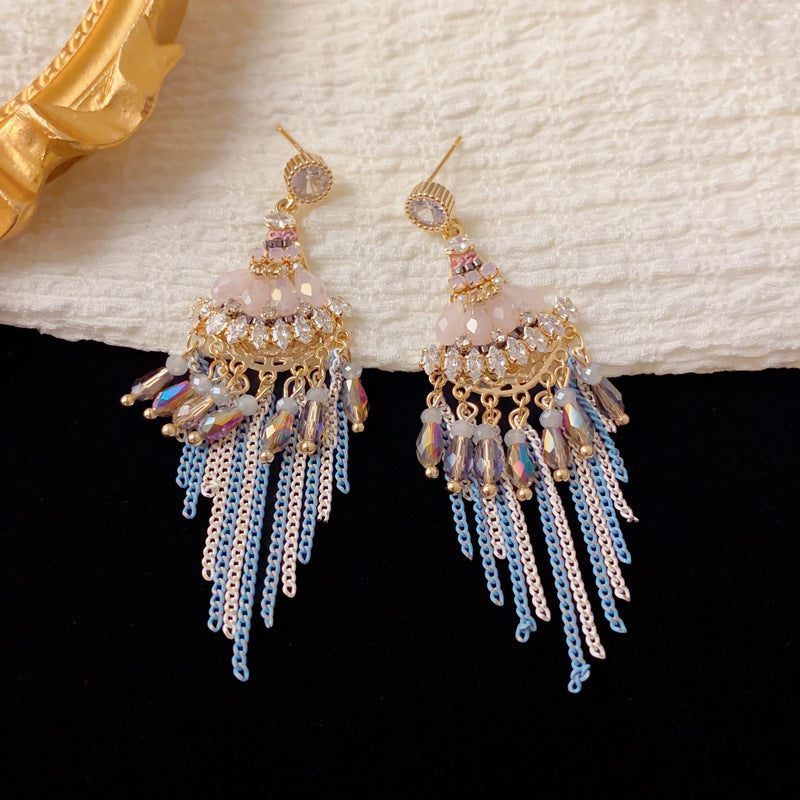 Luxury Geometric Beaded Tassel Drop Earrings – Elegant Design