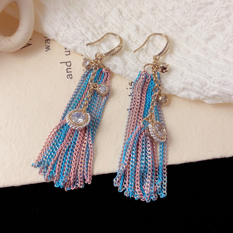 Elegant Zircon Chain Tassel Drop Earrings – Geometric Design