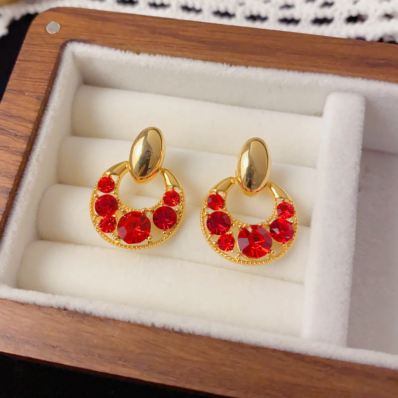 Luxury Full-Zircon Hollow Circle Drop Earrings – French Design