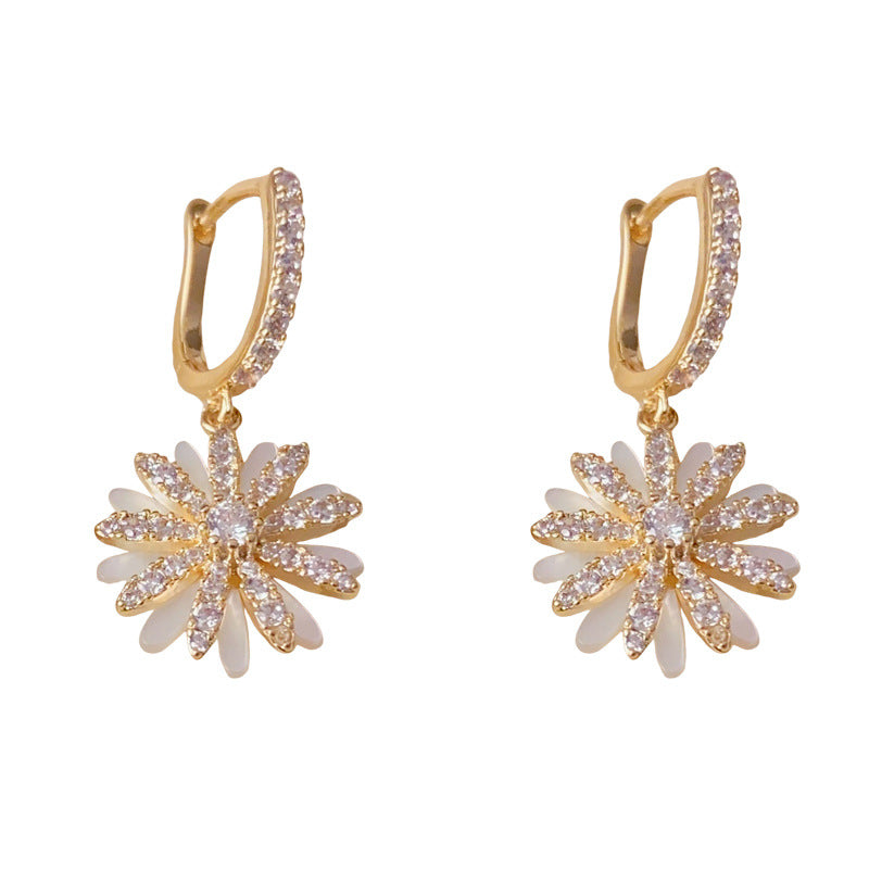 Elegant Zircon Shell Petal Drop Earrings – Floral Design