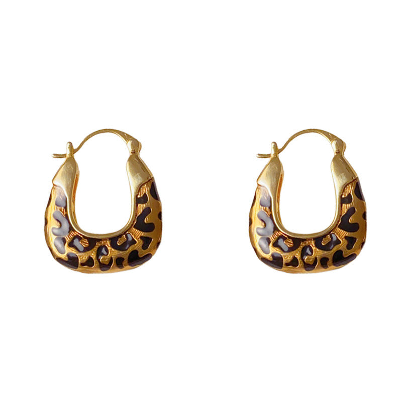 Luxury Meilard Leopard Geometric Earrings – French Retro Design