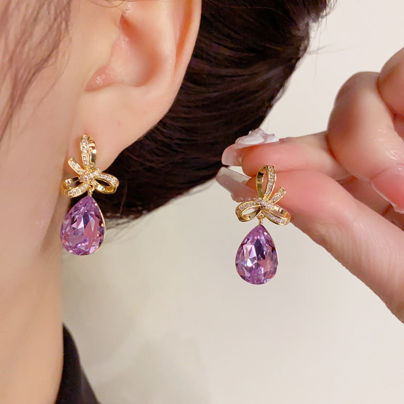 14K Gold-Plated Bowknot Purple Waterdrop Earrings-Elegant &Chic Design