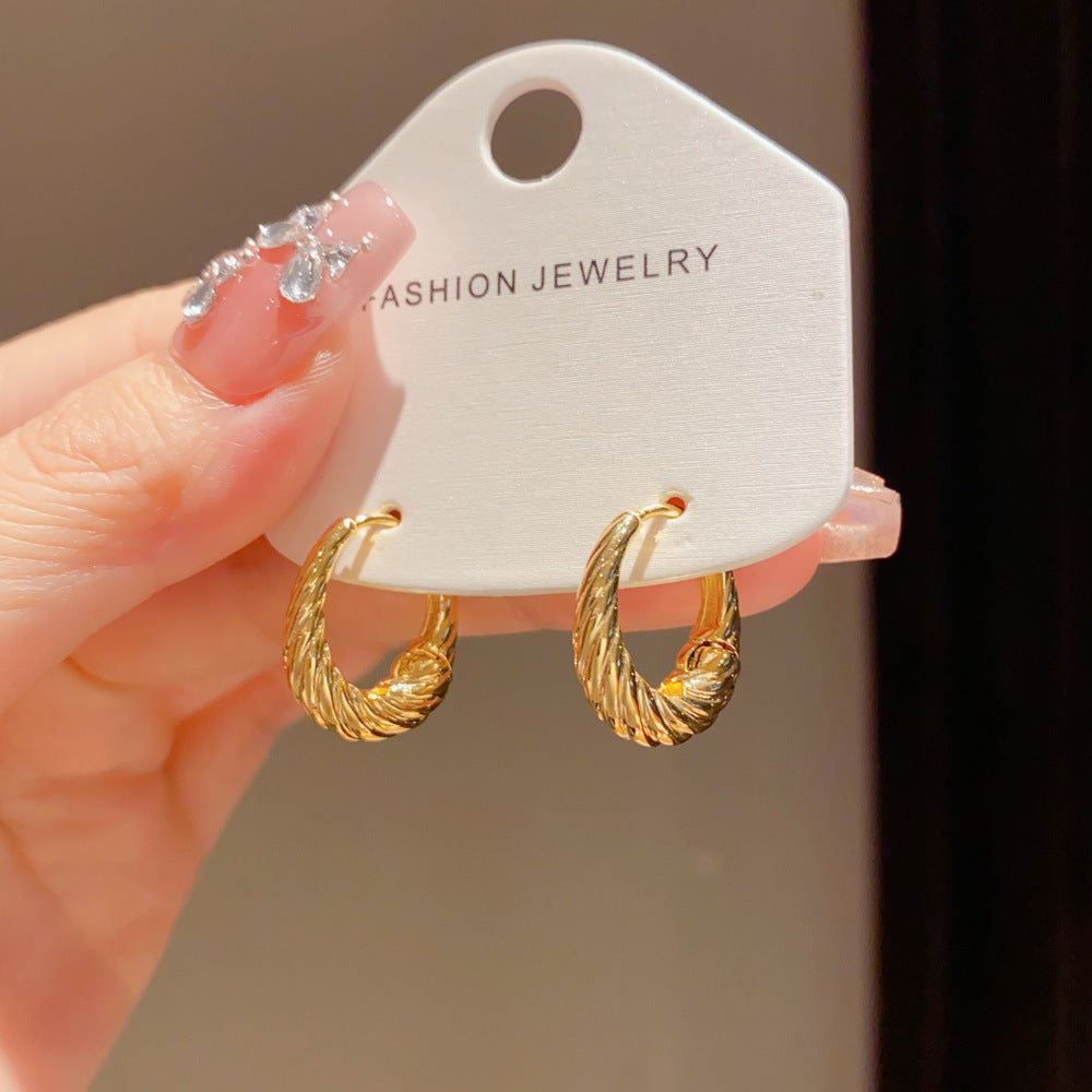 Eaioncol Threaded Geometric Hoop Earrings Gold Silver