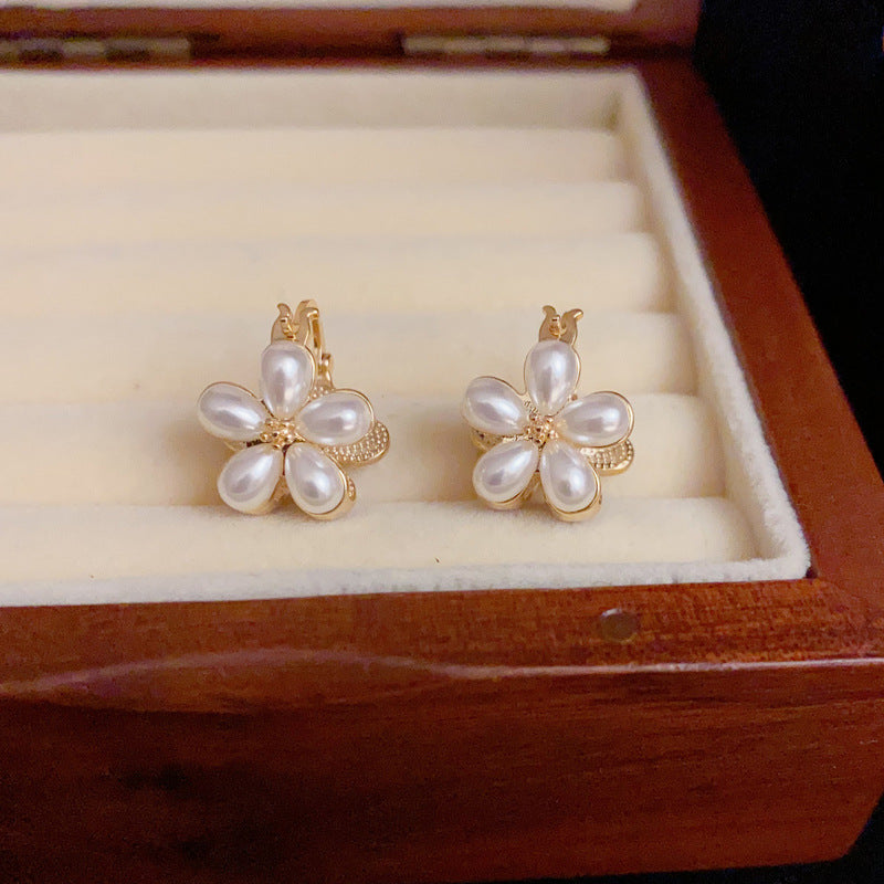 14K Gold-Plated Double-Sided Enamel Flower Earrings - Vintage Chic Design