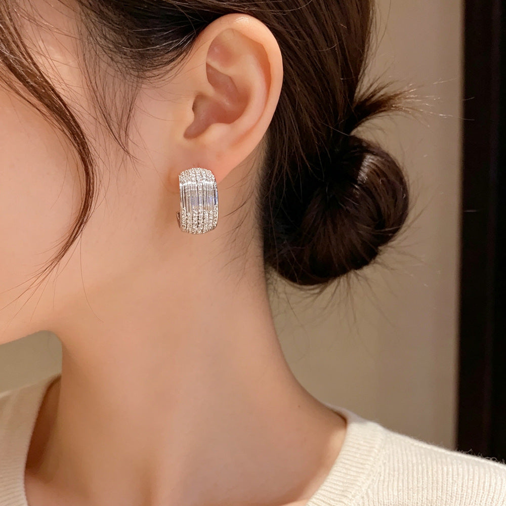 Eaioncol Half-Circle CZ Hoop Earrings Gold Silver